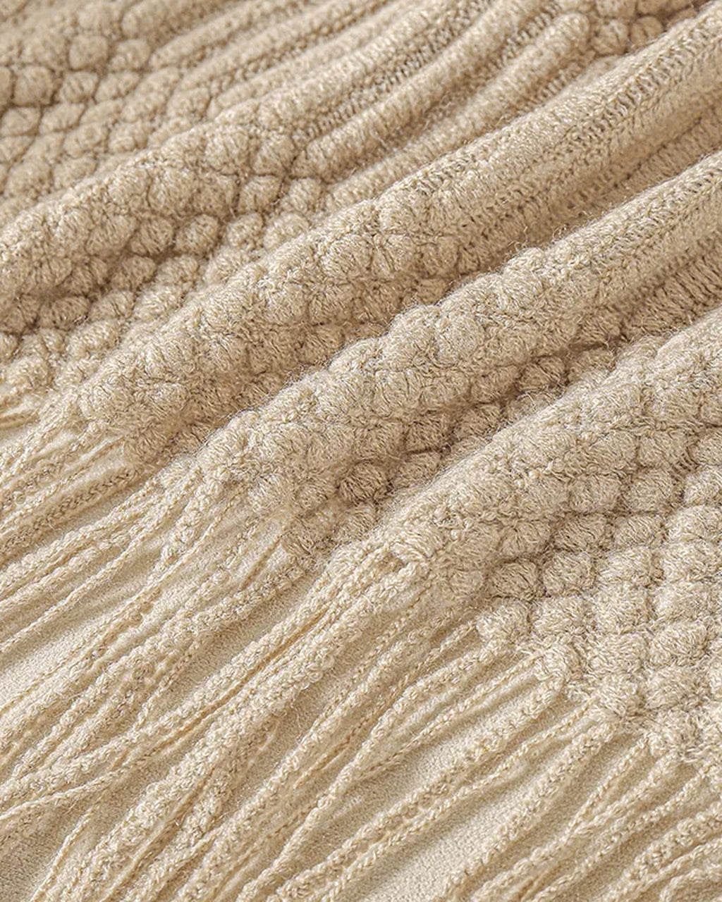 Close-up of the knit and tassel fringe